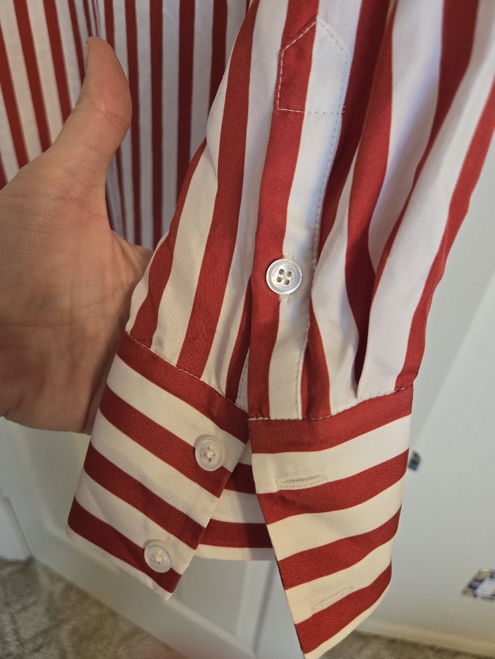 LilySilk Amalfi Red & White Stripe Women's Button-Up Shirt M - Picture 5 of 8
